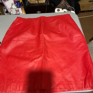 Vibrant Red Leather Pencil Skirt